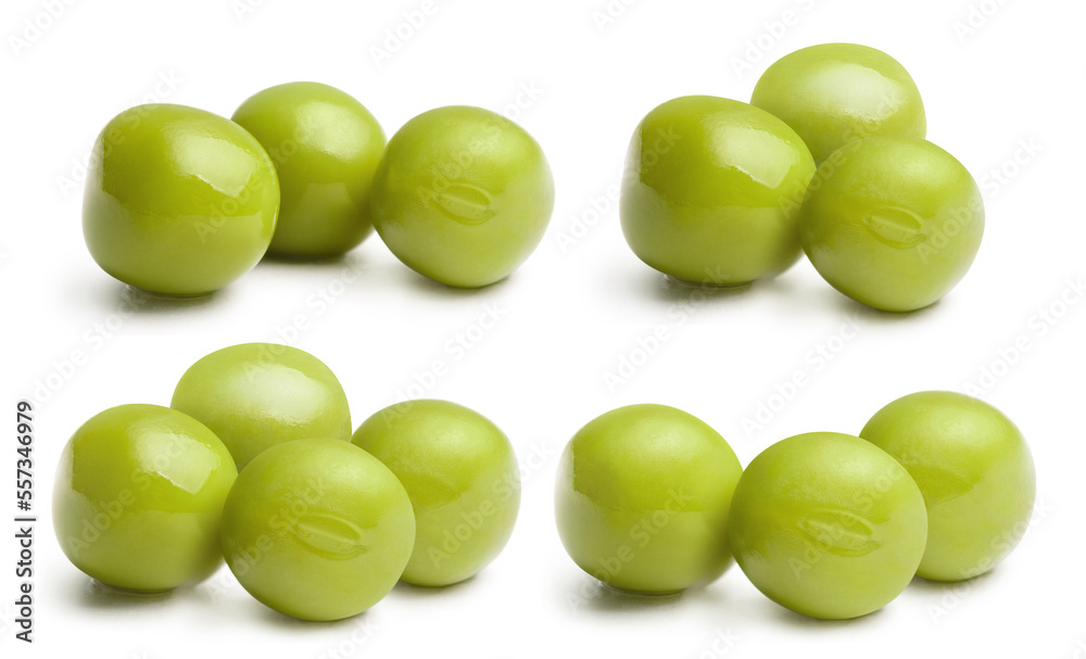 Collection of green peas, isolated on white background Collection of green peas, isolated on white background