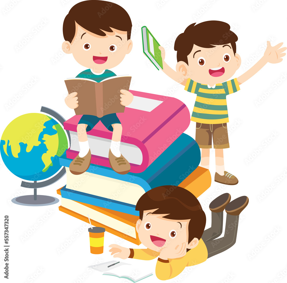 back to school with kids reading book education happy children concept back to school with kids reading book education happy children concept