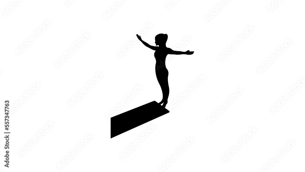 woman ready to jump from diving board, Springboard