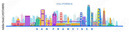 san francisco city landmarks architectural colorful vector illustration horizontal design