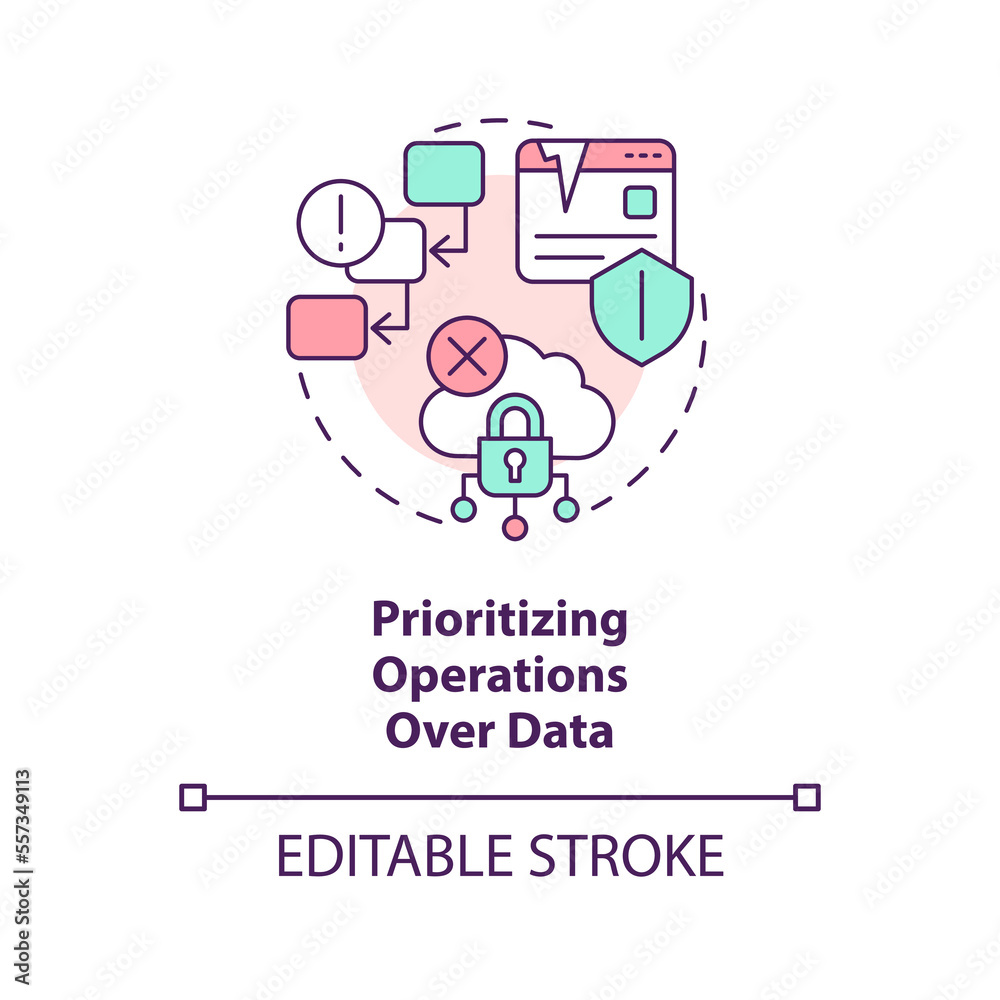 Prioritizing operations over data concept icon. Procedural programming disadvantage abstract idea thin line illustration. Isolated outline drawing. Editable stroke. Arial, Myriad Pro-Bold fonts used Prioritizing operations over data concept icon. Procedural programming disadvantage abstract idea thin line illustration. Isolated outline drawing. Editable stroke. Arial, Myriad Pro-Bold fonts used
