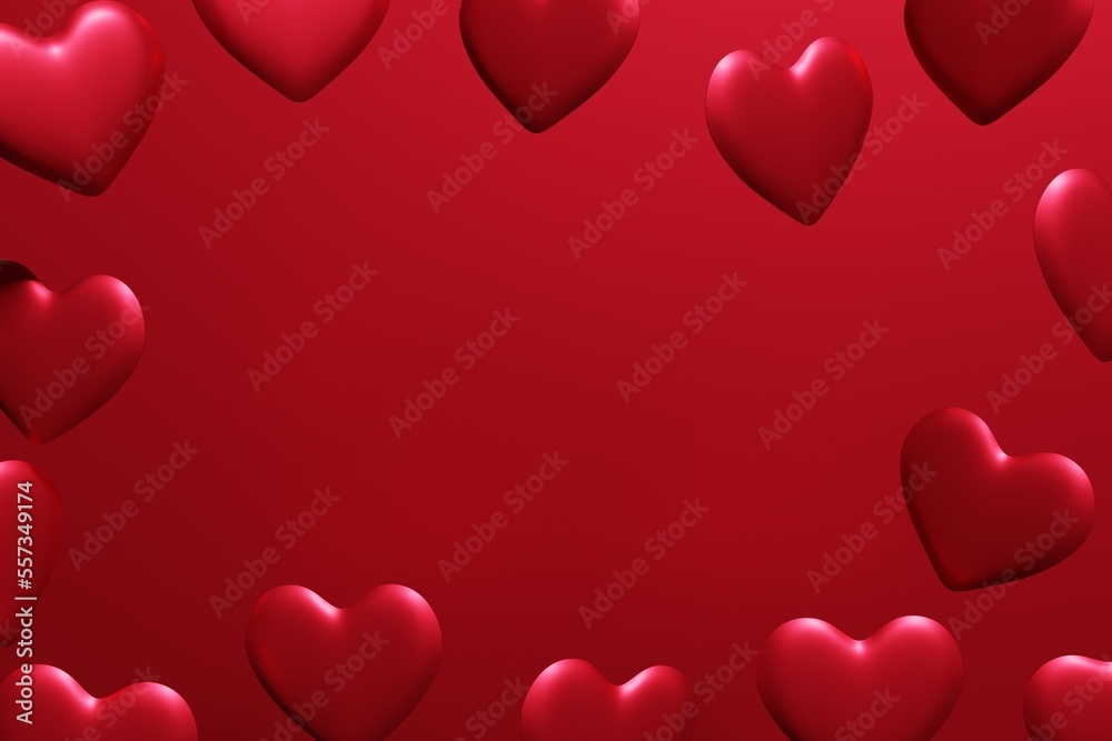 3d render of red hearts frame on a red background