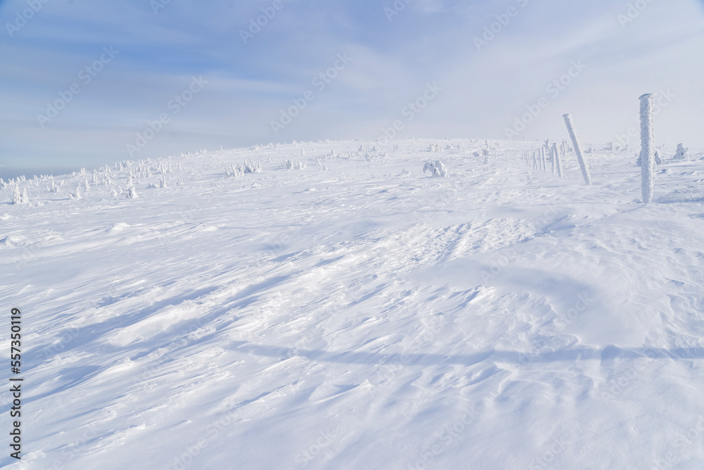 Winter mountain landscape. Karkonosze in winter in Poland.