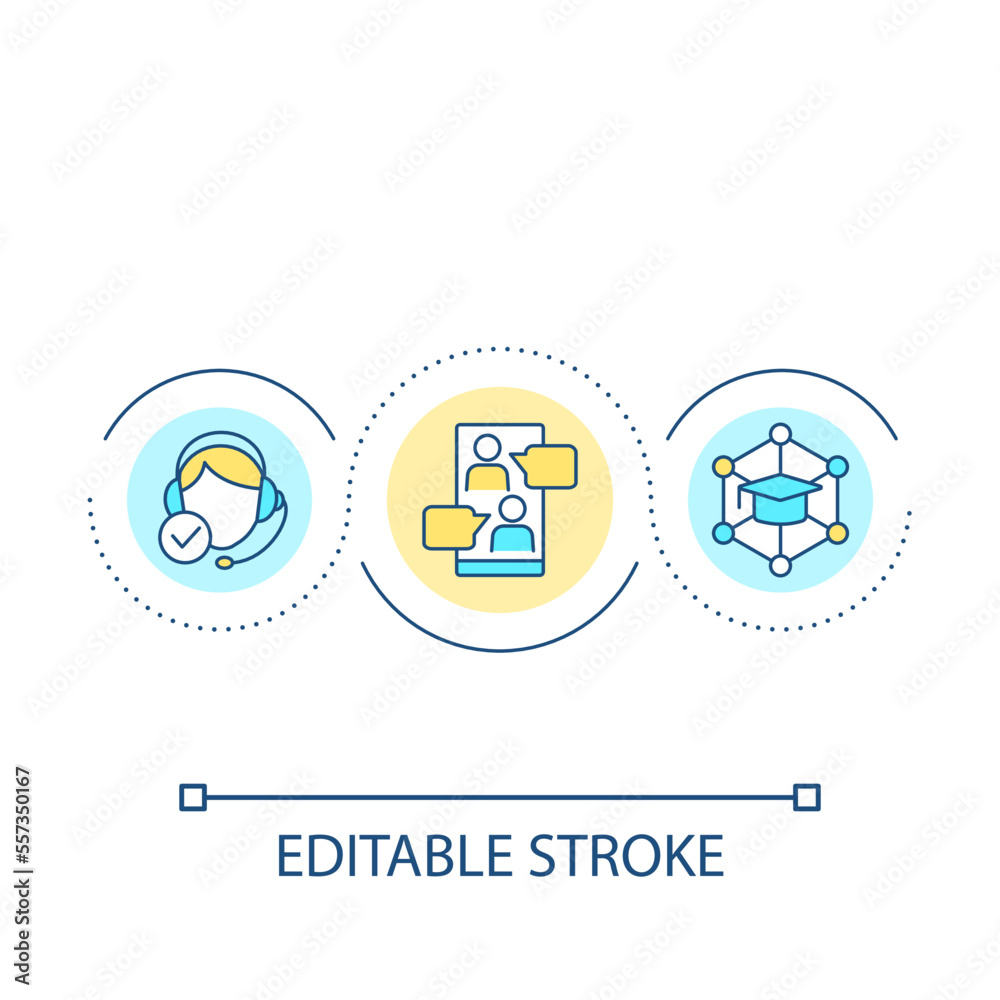Customer consulting improvement loop concept icon. Effective communication in business abstract idea thin line illustration. Isolated outline drawing. Editable stroke. Arial font used Customer consulting improvement loop concept icon. Effective communication in business abstract idea thin line illustration. Isolated outline drawing. Editable stroke. Arial font used
