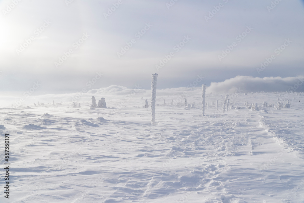 Winter mountain landscape. Karkonosze in winter in Poland.