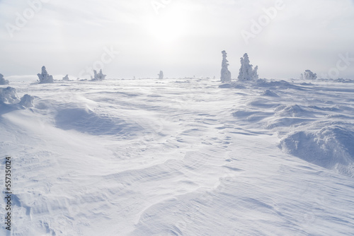 Winter mountain landscape. Karkonosze in winter in Poland.