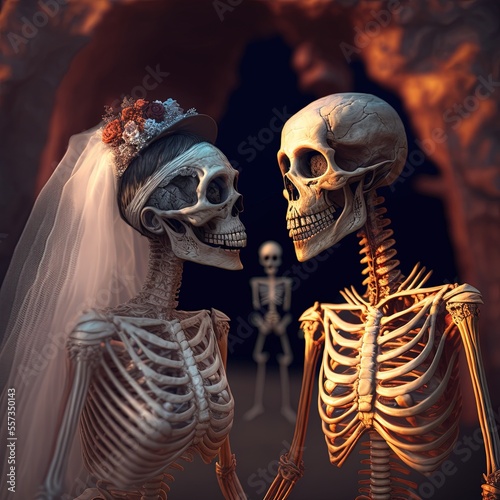 illustration skeletons celebrate wedding made with generative ai