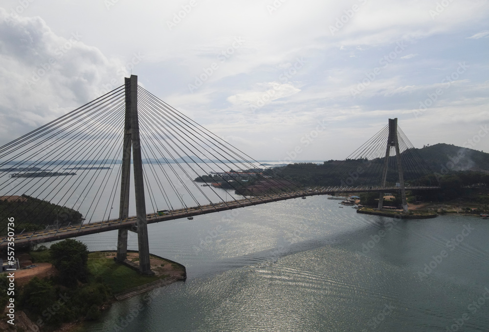 Naklejka premium Aerial view of Barelang Bridge, a landmark and iconic bridge in Batam, Riau Islands, Indonesia
