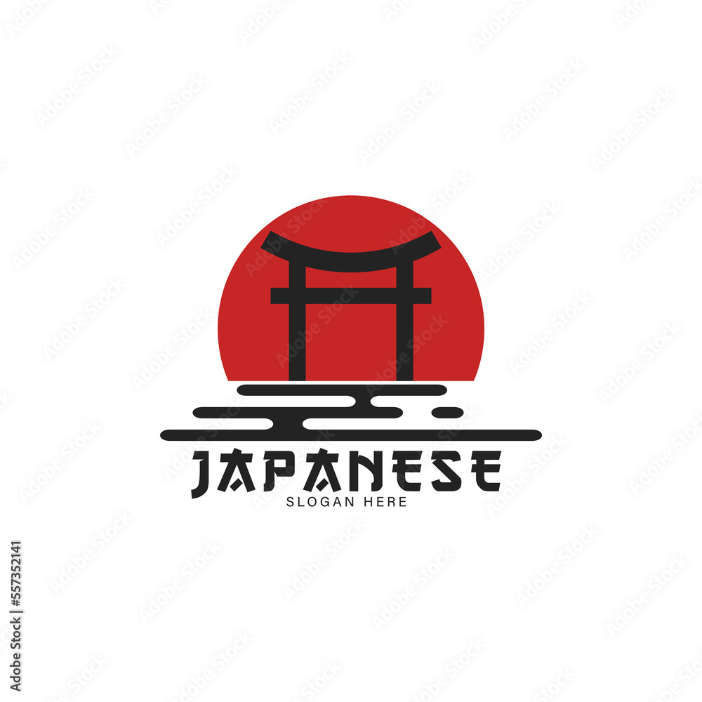 japanese resrtaurant logo with torii gate symbol minimalist