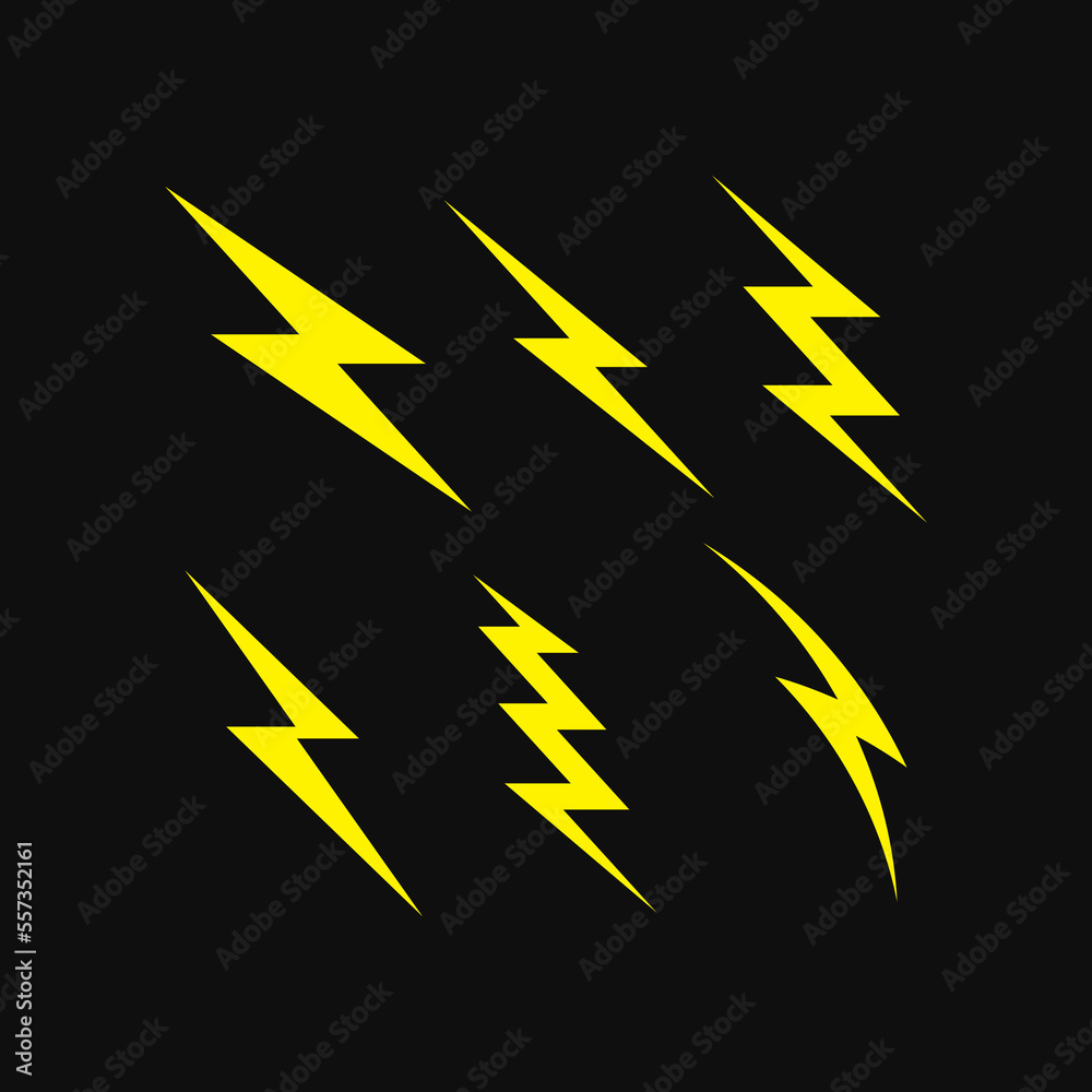 set of lightning bolt on black symbol