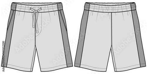 men's elastic waist shorts flat sketch technical cad drawing vector template photo