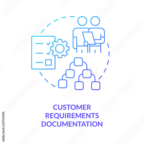 Customer requirements documentation blue gradient concept icon. Data collection. Project planning benefit abstract idea thin line illustration. Isolated outline drawing. Myriad Pro-Bold font used