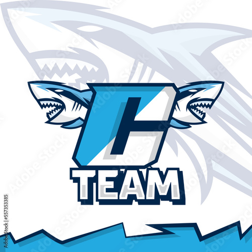 Shark head mascot on letter C illustration template, esport logo design, gamer logo, streamer logo.