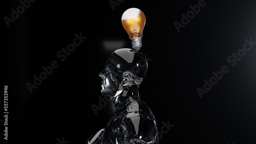 Great idea. answer, human thinking and looking for answer, Confused Character, hand gesture, Solution of the problem. light bulb pops up above head, Generating a new idea, 3d render
