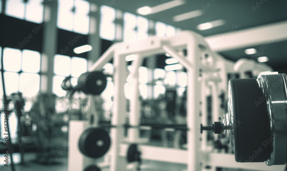 Modern gym. Blurred photo of a Sports equipment in gym