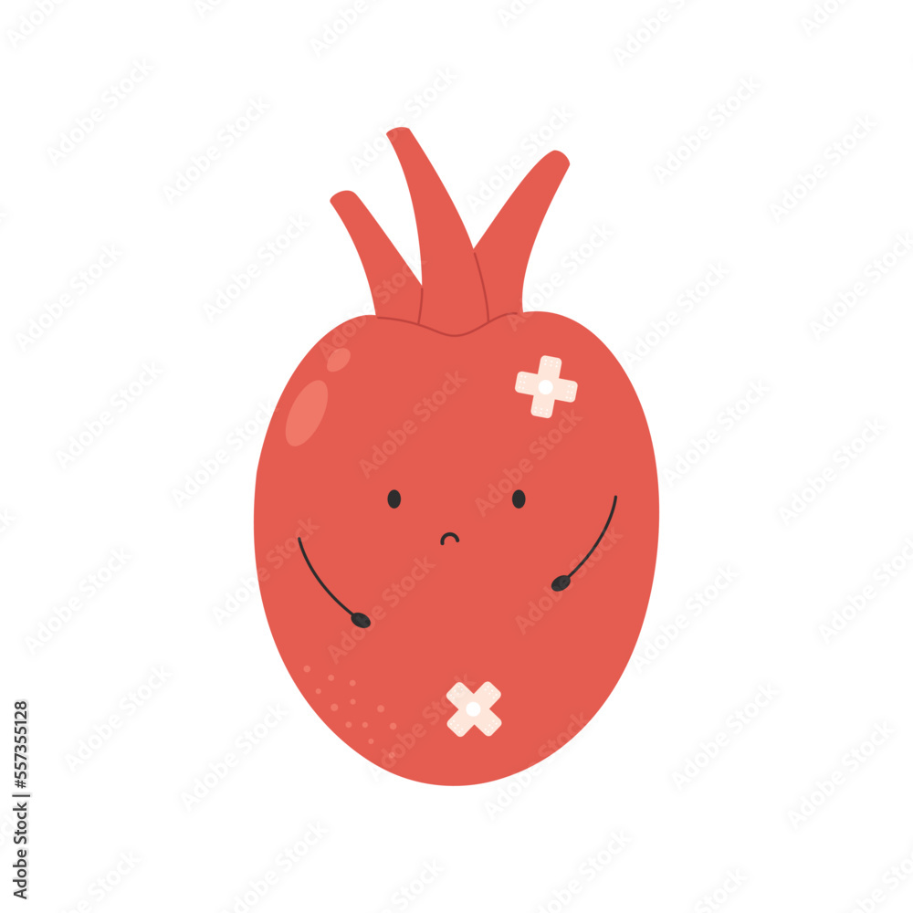 Vector illustration of sad sick, weak heart character. Vector illustration of sad sick, weak heart character.