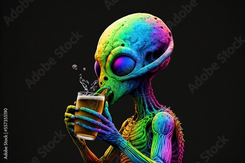 Obraz na płótnie alien drinking a beer generative ai