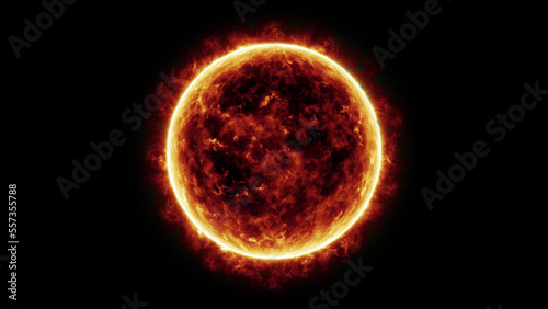 Solar Energy, Burning Sun on black background with clipping path.