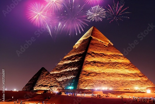 New Year s Fireworks Celebration over World Cities and Landmarks Illustration Background Image
