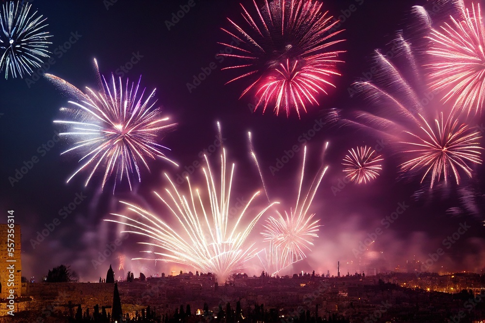 New Year's Fireworks Celebration over World Cities and Landmarks Illustration Background Image New Year's Fireworks Celebration over World Cities and Landmarks Illustration Background Image