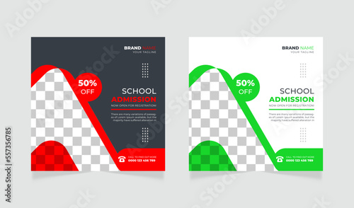 School admission square banner or social media post design template 