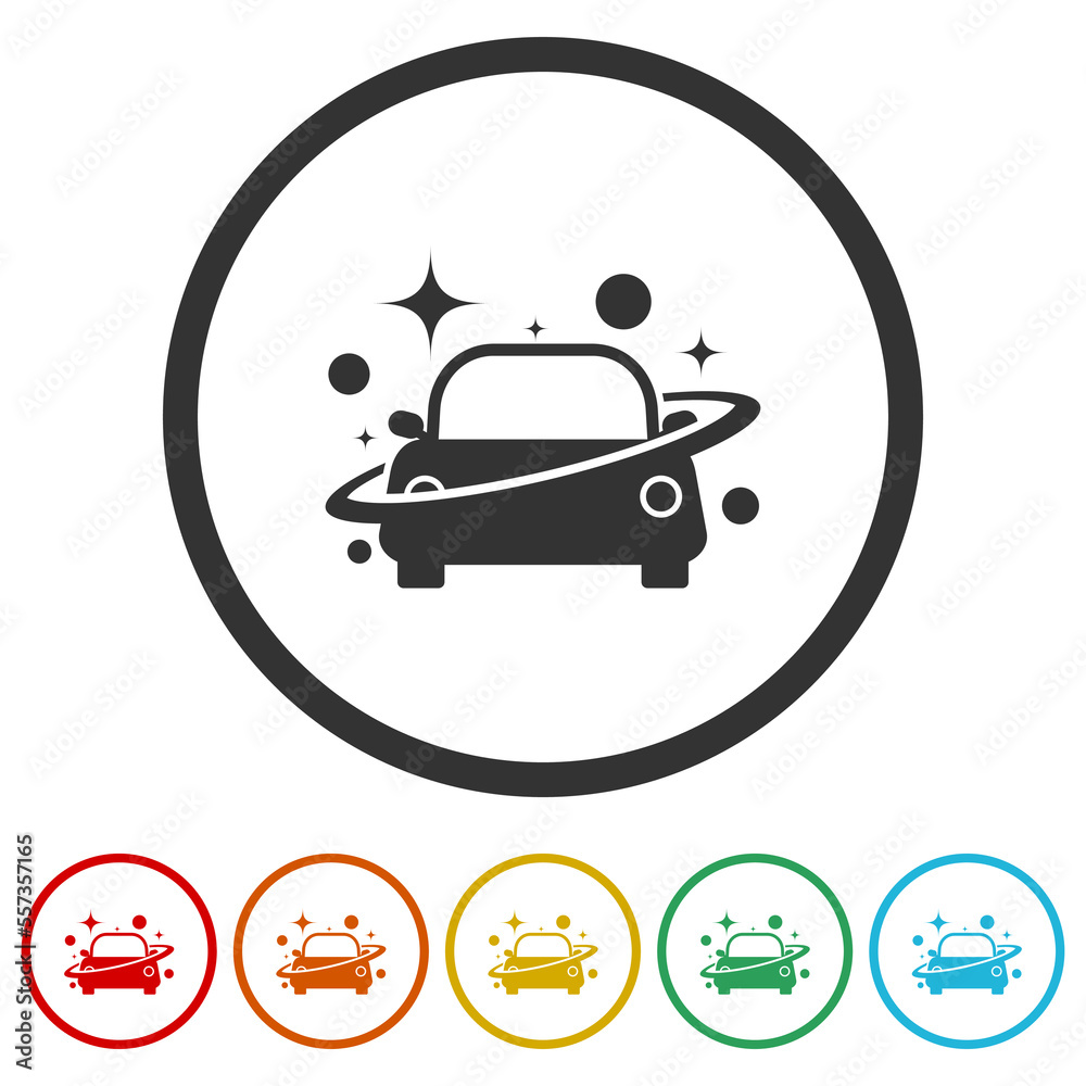 Car wash circle icon. Set icons in color circle buttons Car wash circle icon. Set icons in color circle buttons