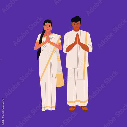 South Indian couple vector, illustration for invitation card, poster, banner, and social media post design