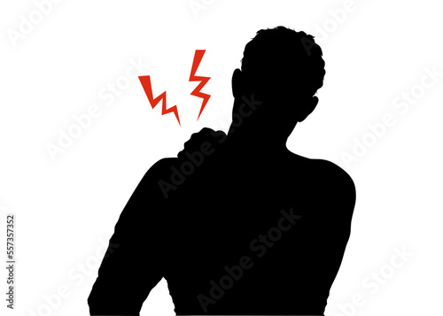 肩こりで悩む男性のシルエット  手で肩を押さえる上半身正面 後ろ姿のイラスト