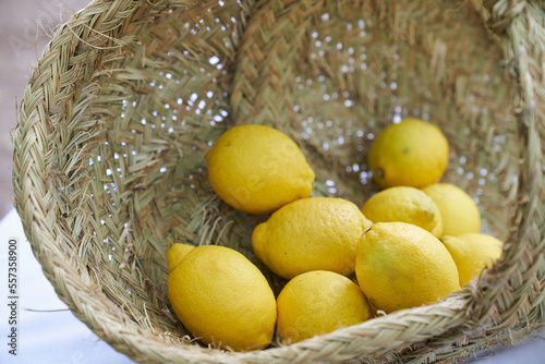 Fototapeta Naklejka Na Ścianę i Meble -  a wicker basket full of lemons