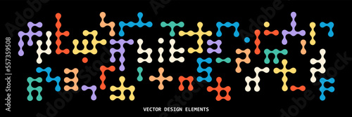 Set of elements, shapes and forms in bitmap style. Circles and dots smoothly merging and flowing into figures. Trendy retro design 60's, 70's, 80's. Vector template