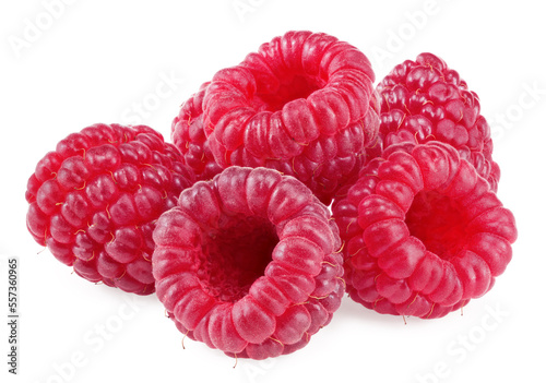 ripe raspberries isolated on white background. clipping path