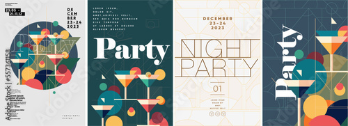 Cocktail Party. Nightclub. Typography design. Set of flat vector illustrations.  Poster, label, cover. photo