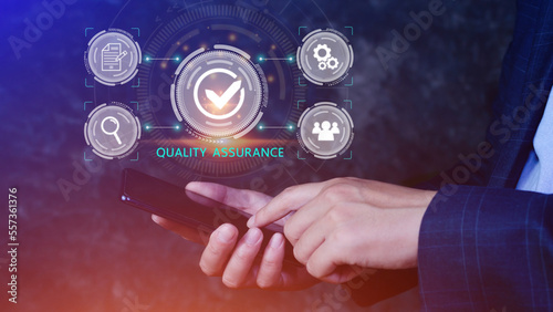 Quality Assurance Control Standards, Standards and Certification Concepts, Guaranteed Quality Guaranteed Service Standard Internet Technology Business Concept. photo