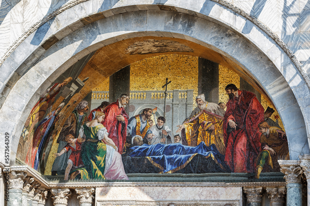 mosaic on the facade of st mark's basilica, venice, italy