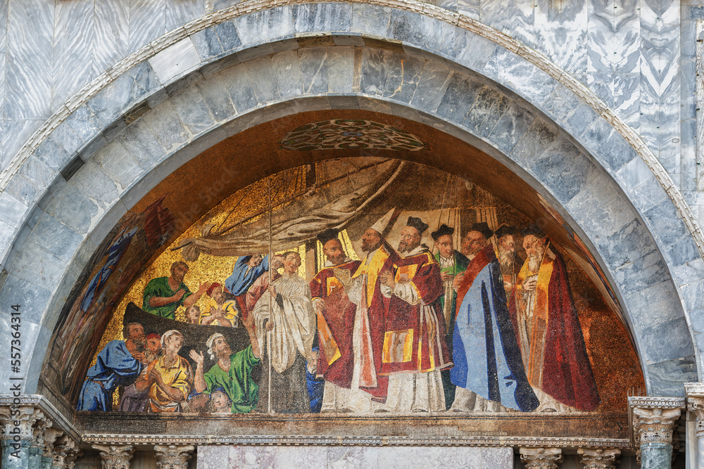mosaic on the facade of st mark's basilica, venice, italy