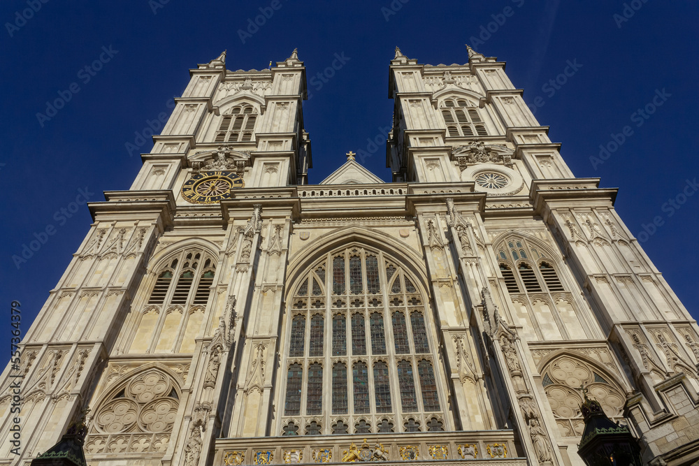 The soaring facade of the Westminster abbey