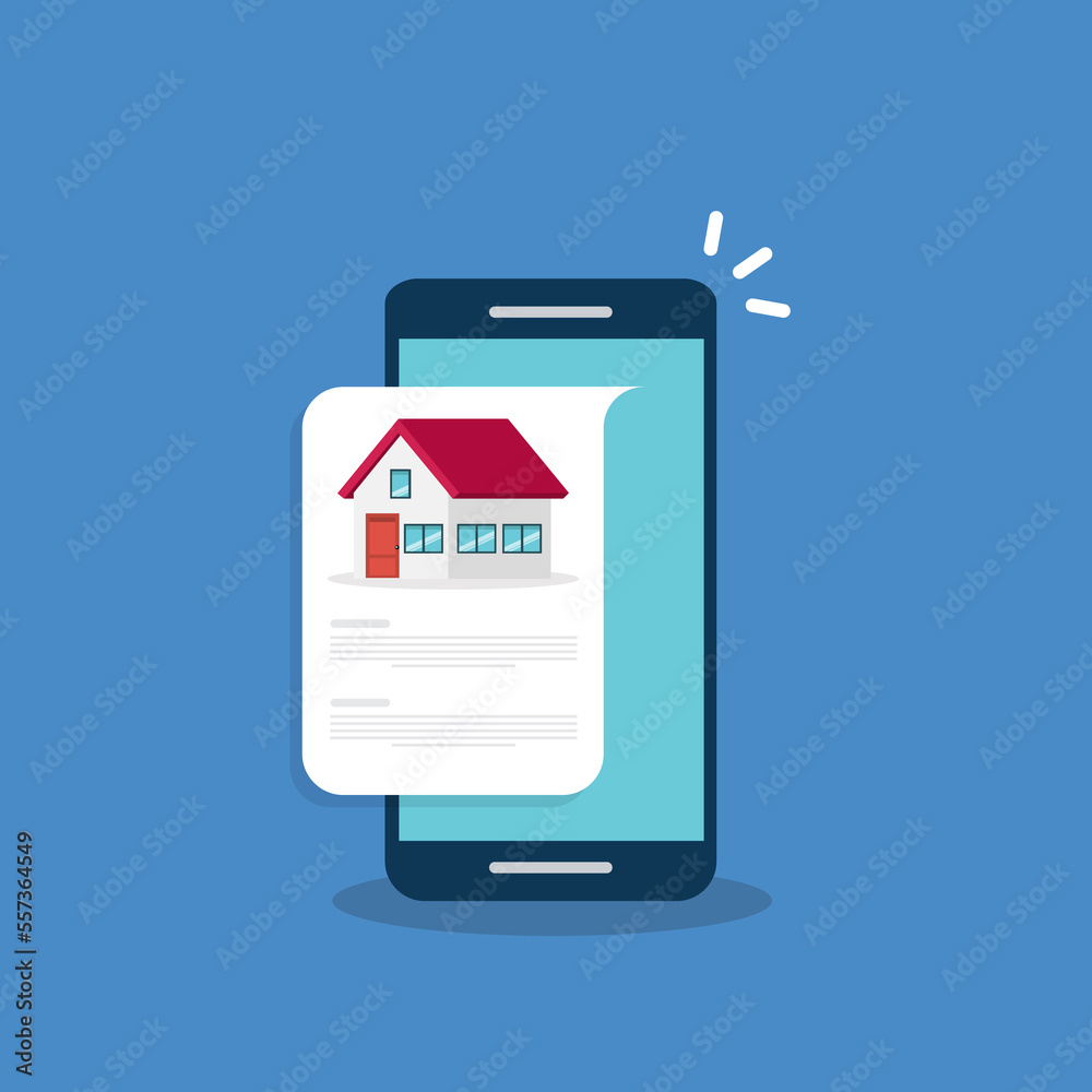 Home, house info notification on mobile phone. Digital app on smartphone device, rent or sell application or smart house notice. Home, house info notification on mobile phone. Digital app on smartphone device, rent or sell application or smart house notice.