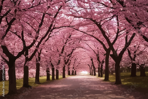 beautiful pink flowering cherry tree