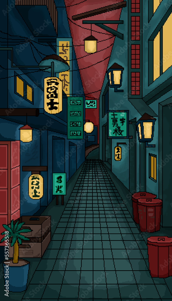 Obraz premium An evening Asian street with lanterns
