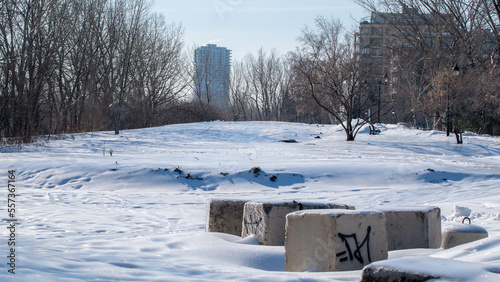 MONTREAL, Verdun district of Montreal in winter. Parc Arthur-Therrien In Montreal Verdun. Winter in Montreal
