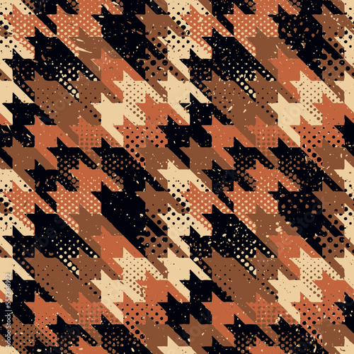 Houndstooth pied de poule fabric wallpaper grunge abstract vector seamless pattern