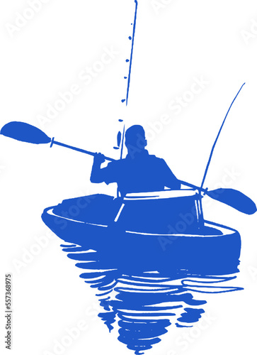 sea kayak fishing rod vector illustration