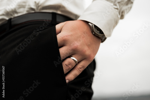 detail of hand with wedding ring, bride and groom, wedding