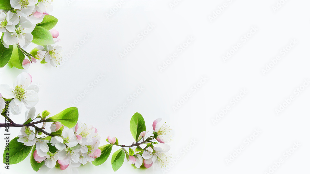 Fototapeta premium Beautiful spring flowers, apple blossoms, background/wallpaper/invitations/cards, generative ai, digital art