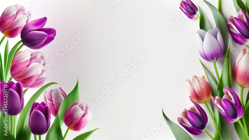 Beautiful colorful spring flowers, tulips, background/wallpaper/invitations/cards, generative ai, digital art