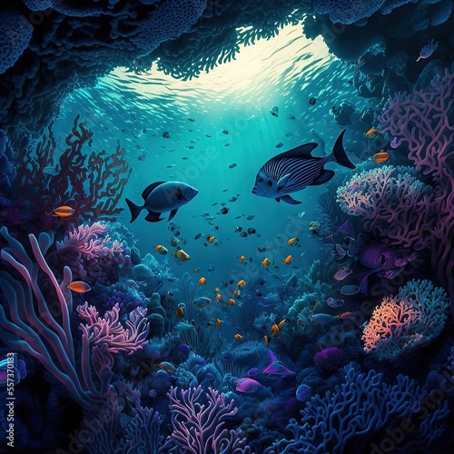 Underwater view of the coral reef. Life in the ocean. Generative AI