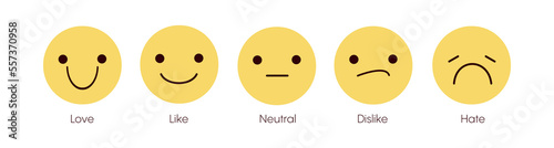 Feedback emoticon icon set. Hate and love emojis. Smiley feedback. User experience rate with smileys. Level of customer satisfaction. Feedback in form of emotions. Vector 10 EPS.