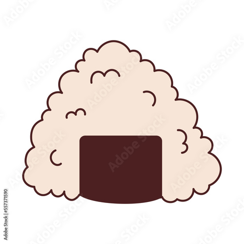 Vector onigiri in retro style. Groovy onigiri. Hippie rice ball 70s.