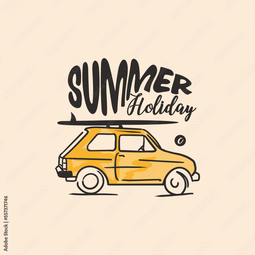 Artwork Vintage Hand Drawing Car Summer Holiday Typography Tee Graphic