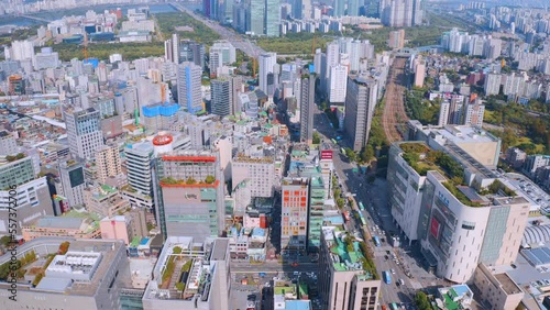 [korea drone footage] Seoul city landscape, Korea, Yeongdeungpo, Commercial District photo